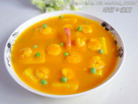 鲜虾豆腐南瓜羹