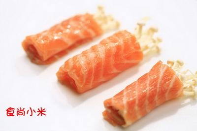 三文鱼芥蓝金针菇卷