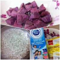 懒人的瘦身早餐_紫薯薏米麦片奶羹_宿舍版的做法图解1