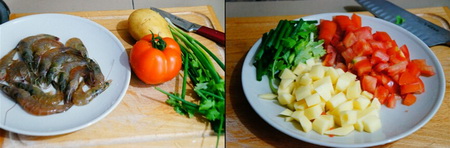 番茄土豆鲜虾汤做法步骤1-2