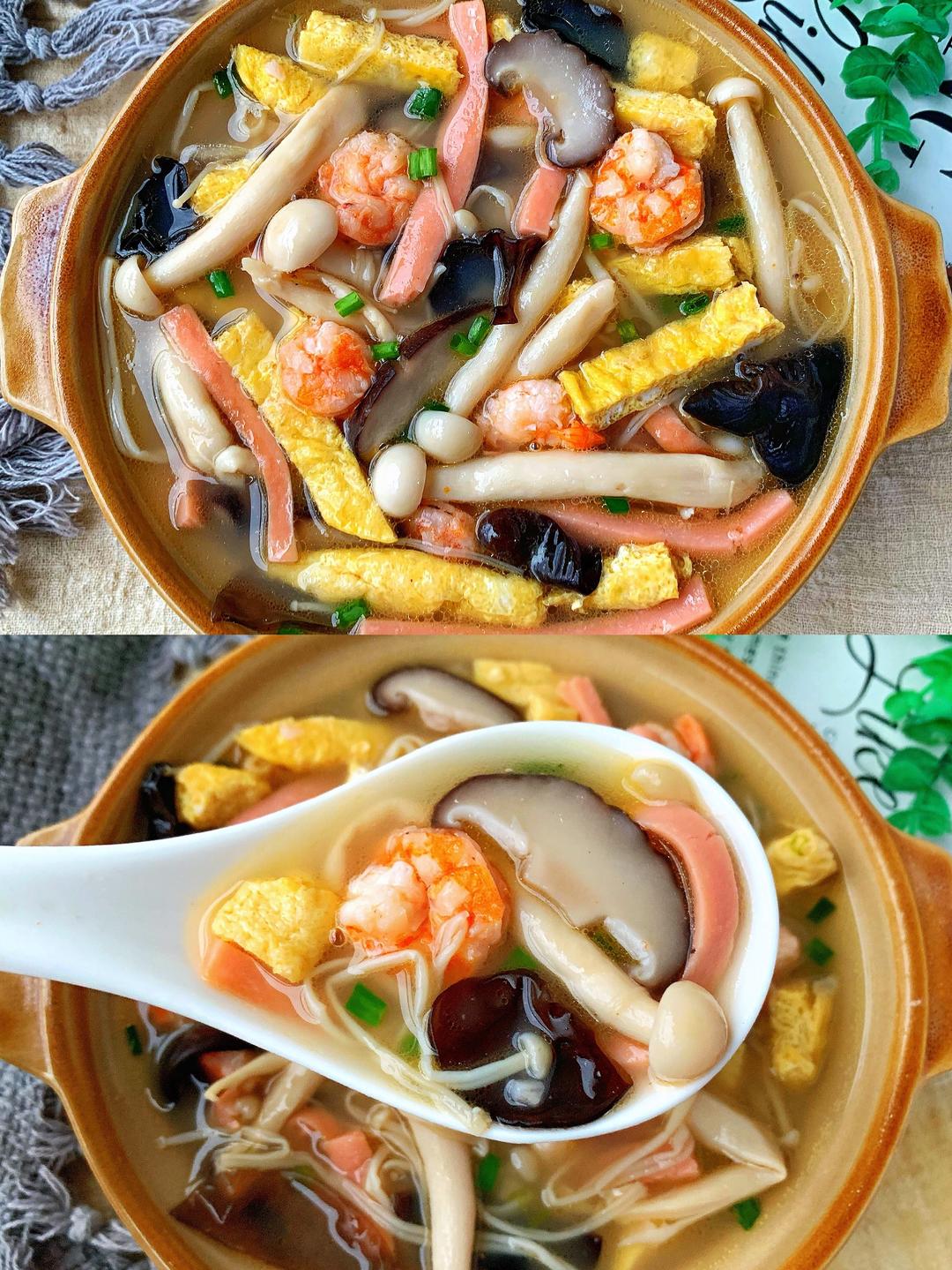 低卡减脂餐~三鲜菌菇汤的做法 步骤1