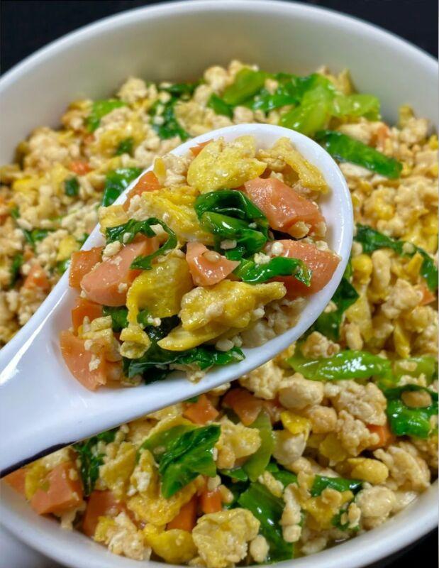 低卡饱腹的减脂餐——无米豆腐炒蛋的做法 步骤3