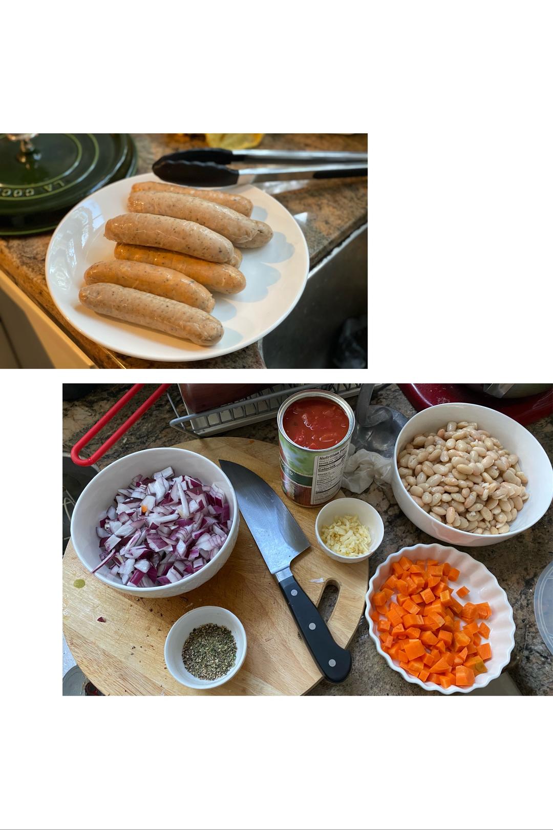 【减脂版】330卡最好吃的减肥餐，法国人的乱炖Sausage Cassoulet的做法 步骤1